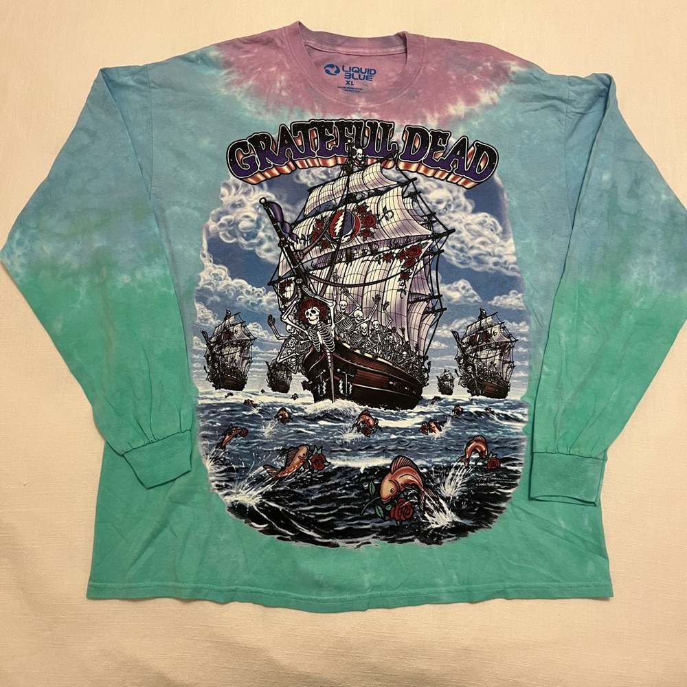 Mens XL Liquid Blue Grateful Dead Ship of Fools Tie Dye long sleeve shirt